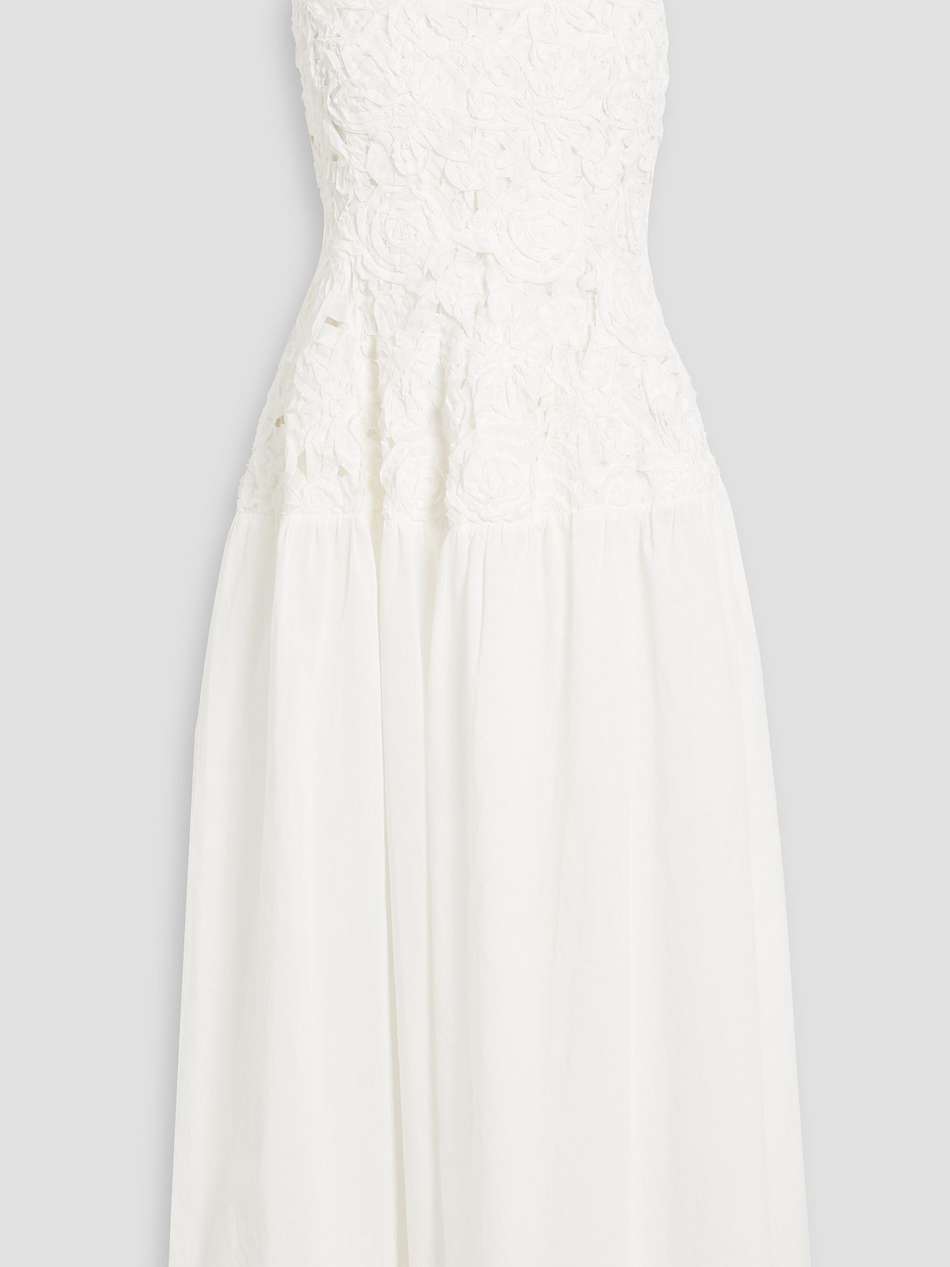 veronica floral-appliquéd cotton-voile midi dress