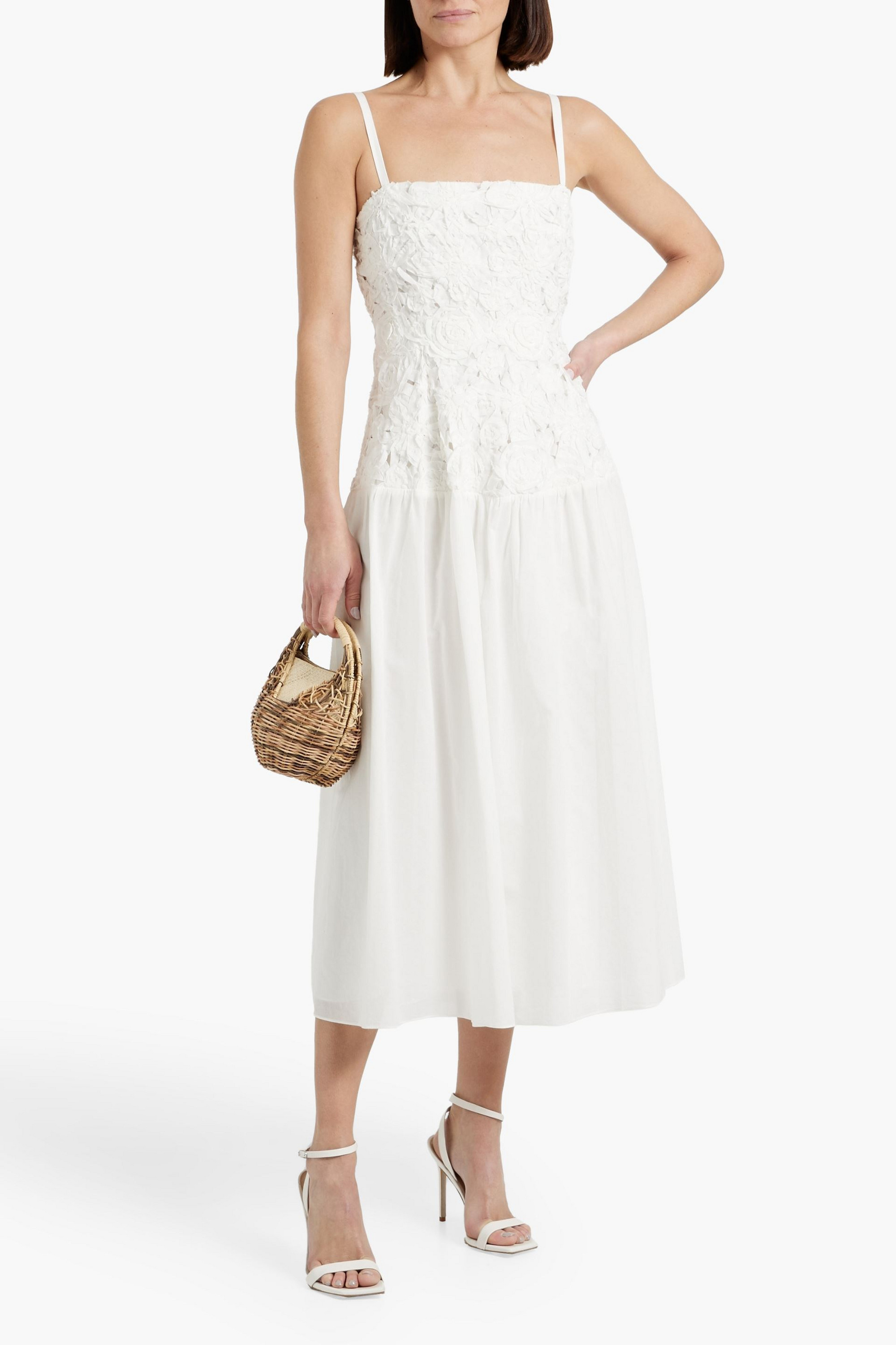 SIMKHAI Veronica floral-appliquéd cotton-voile midi dress