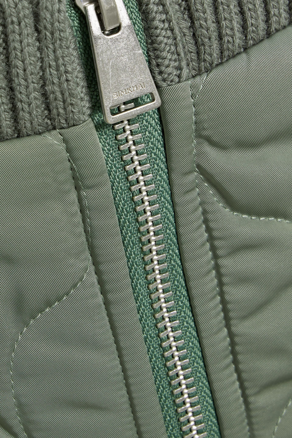 Shop Simkhai Ripley Quilted Shell And Cable-knit Mini Skirt In Grey Green