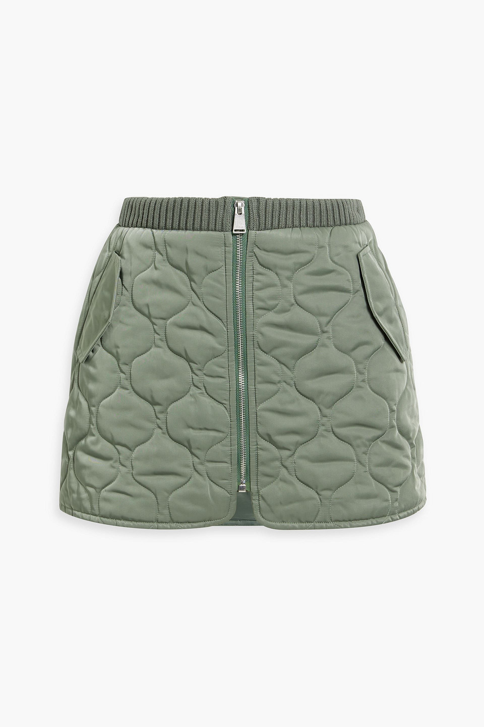 Shop Simkhai Ripley Quilted Shell And Cable-knit Mini Skirt In Grey Green
