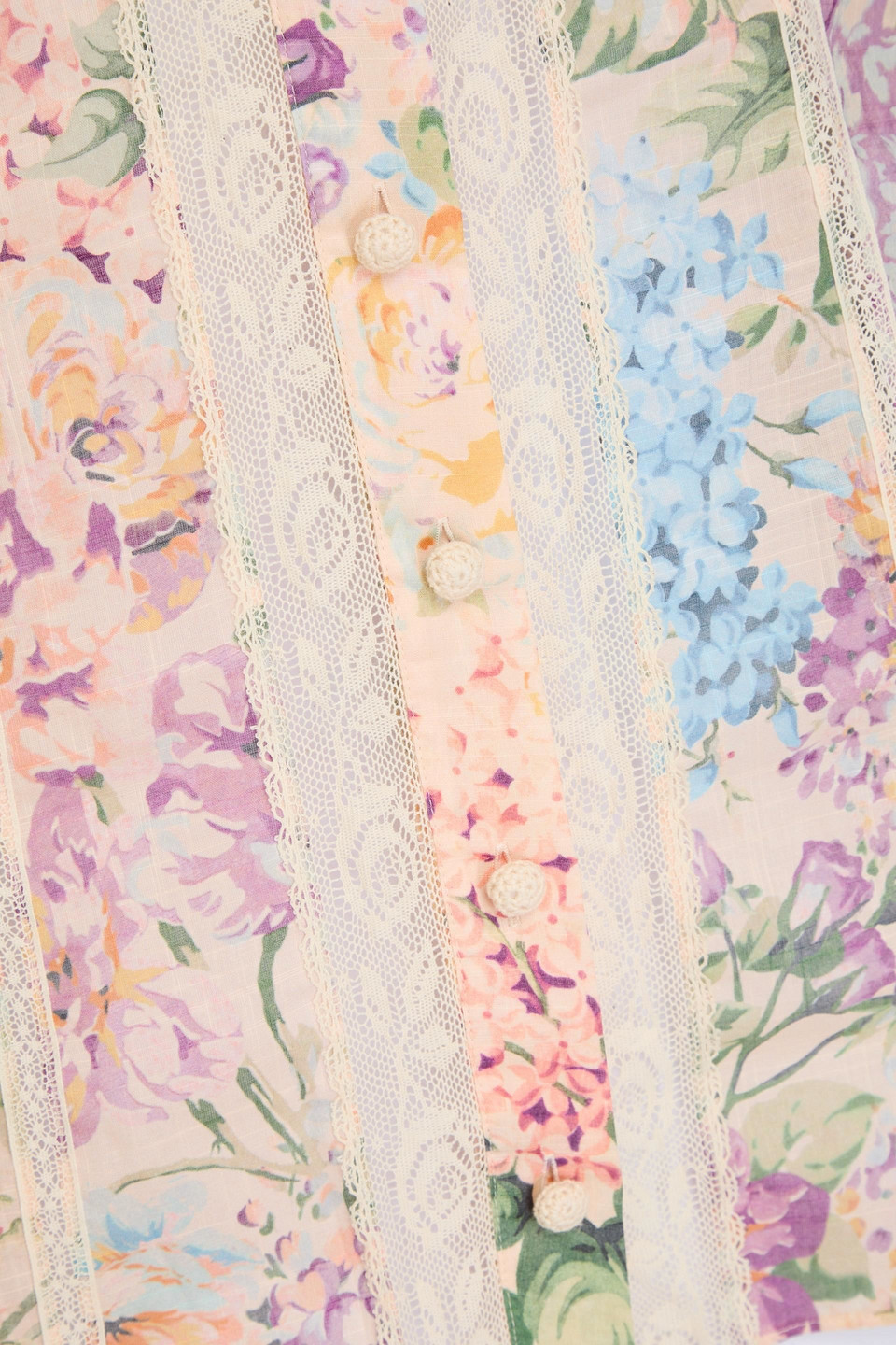 ZIMMERMANN LACE-TRIMMED FLORAL-PRINT COTTON-GAUZE SHIRT
