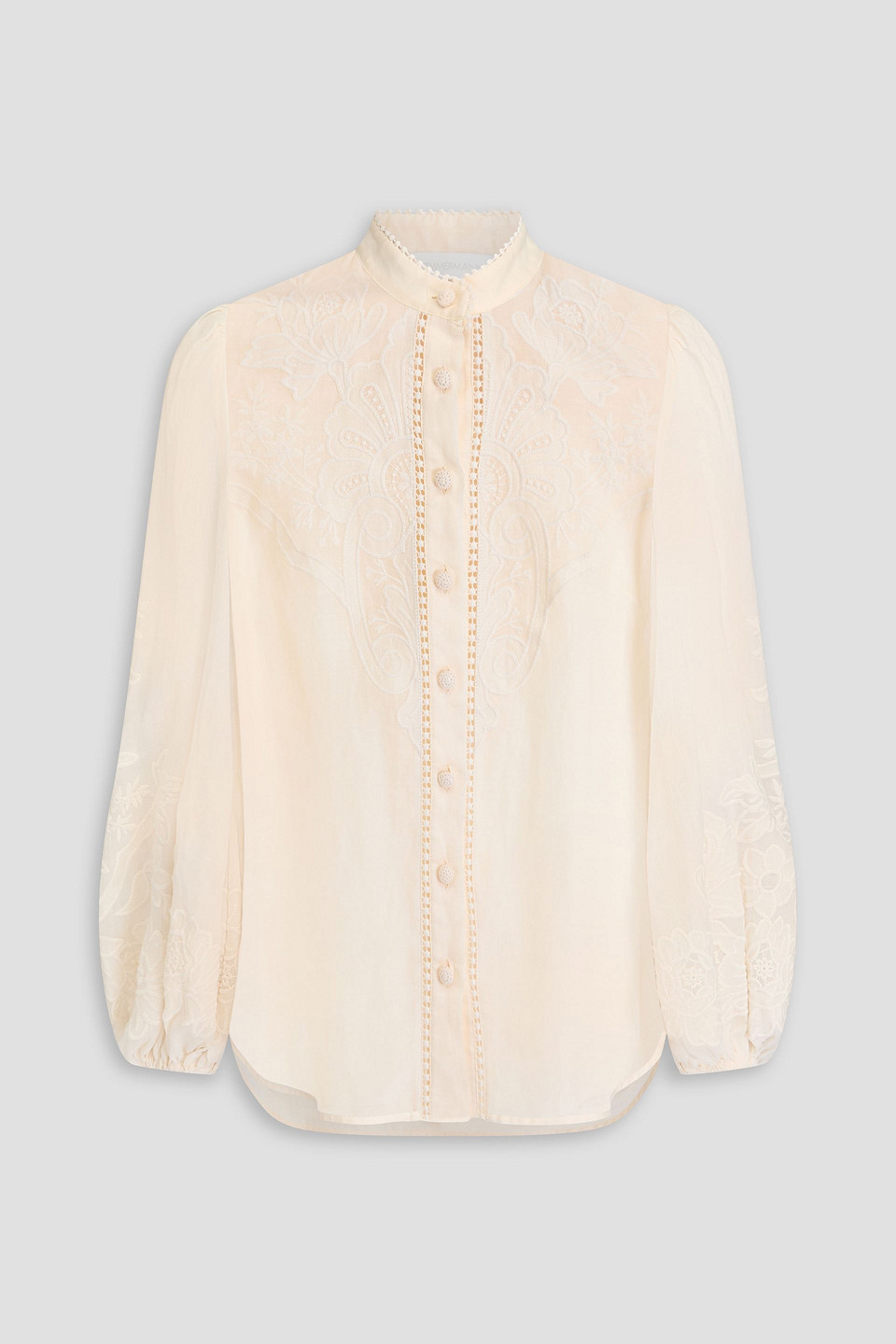 Zimmermann Embroidered Linen-gauze Blouse In Cream