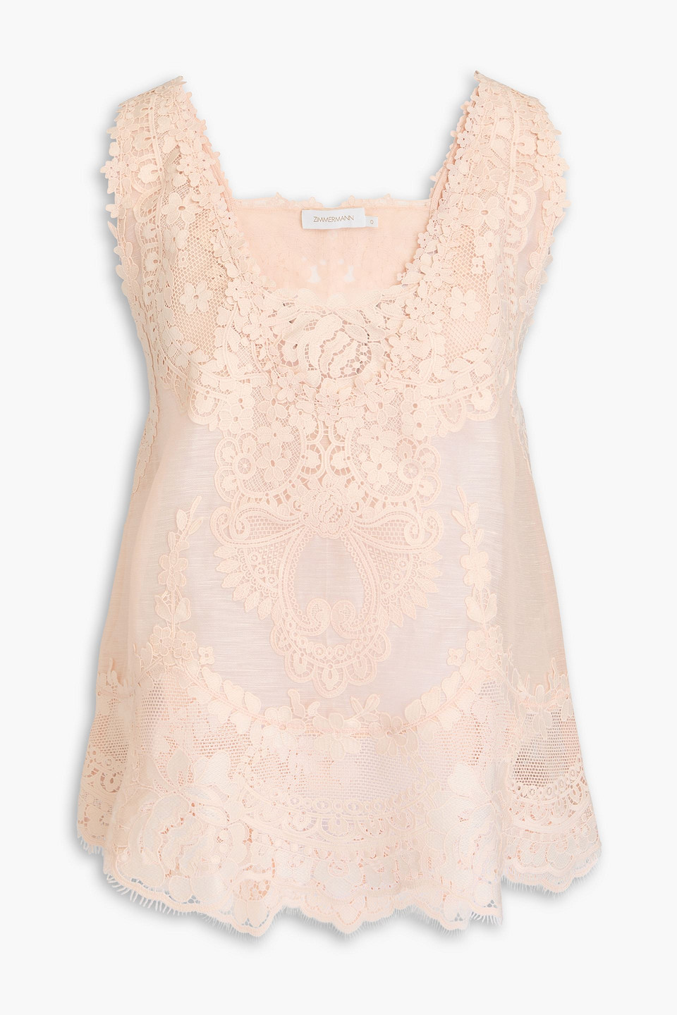 Zimmermann Guipure Lace Linen And Silk-blend Tank In Pastel Orange