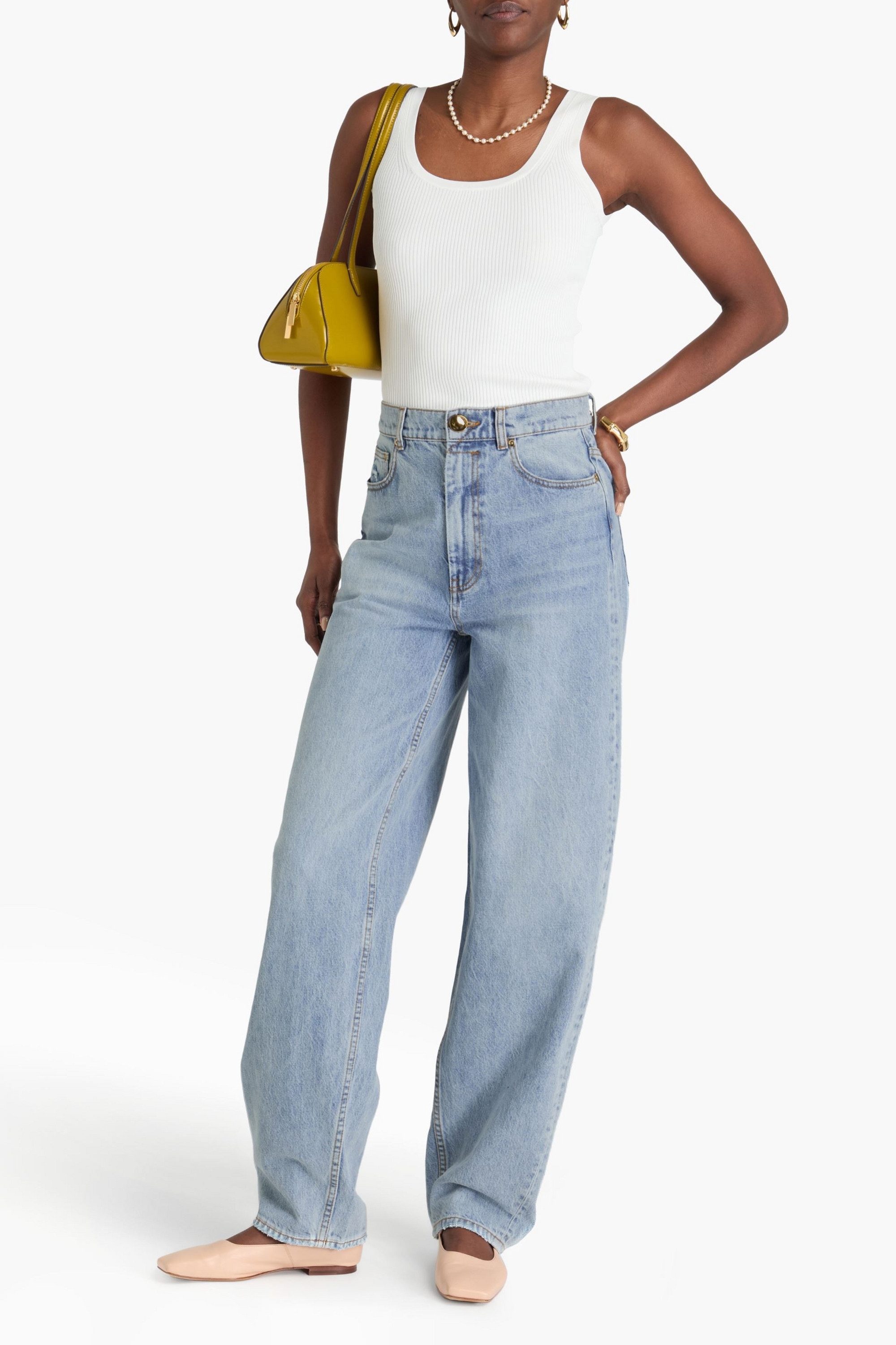 Zimmermann Distressed high-rise barrel-leg jeans