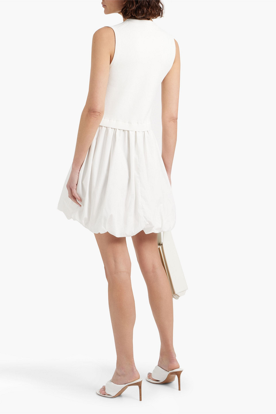 Shop Simkhai Silas Ribbed-knit And Cotton-poplin Mini Dress In White