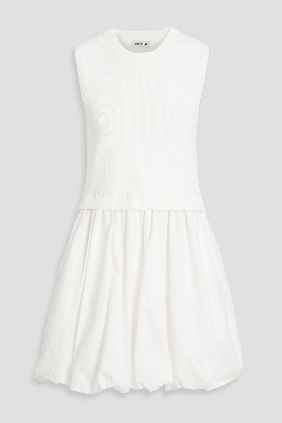 Shop Simkhai Silas Ribbed-knit And Cotton-poplin Mini Dress In White
