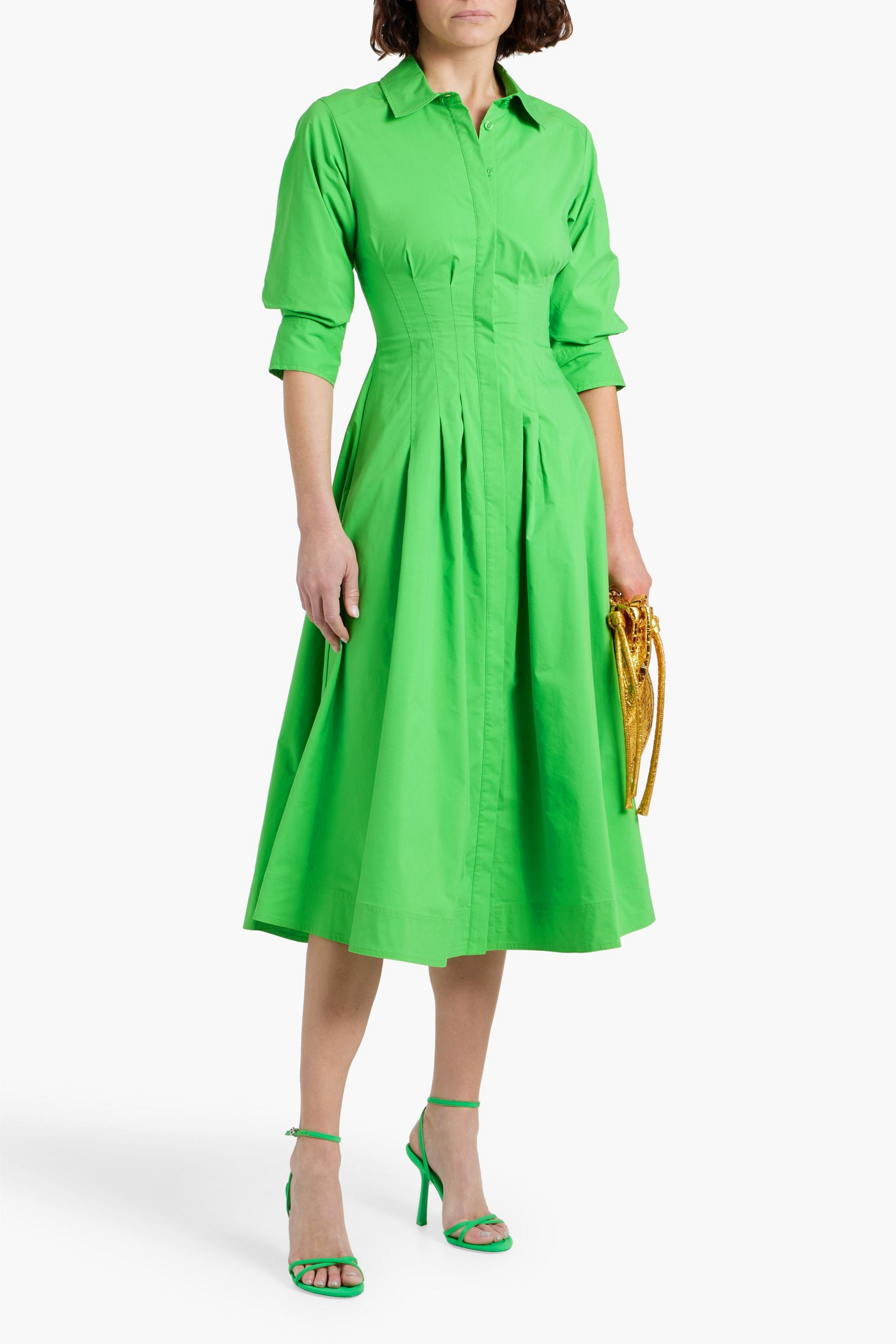 SIMKHAI Jazz pintucked cotton-blend poplin midi shirt dress