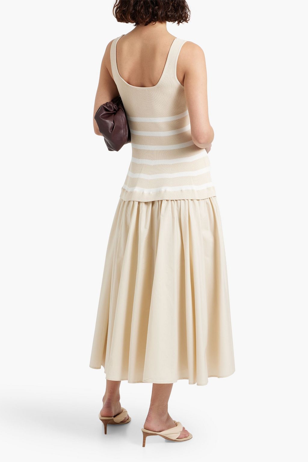 SIMKHAI Silas striped ribbed-knit and cotton-poplin midi dress