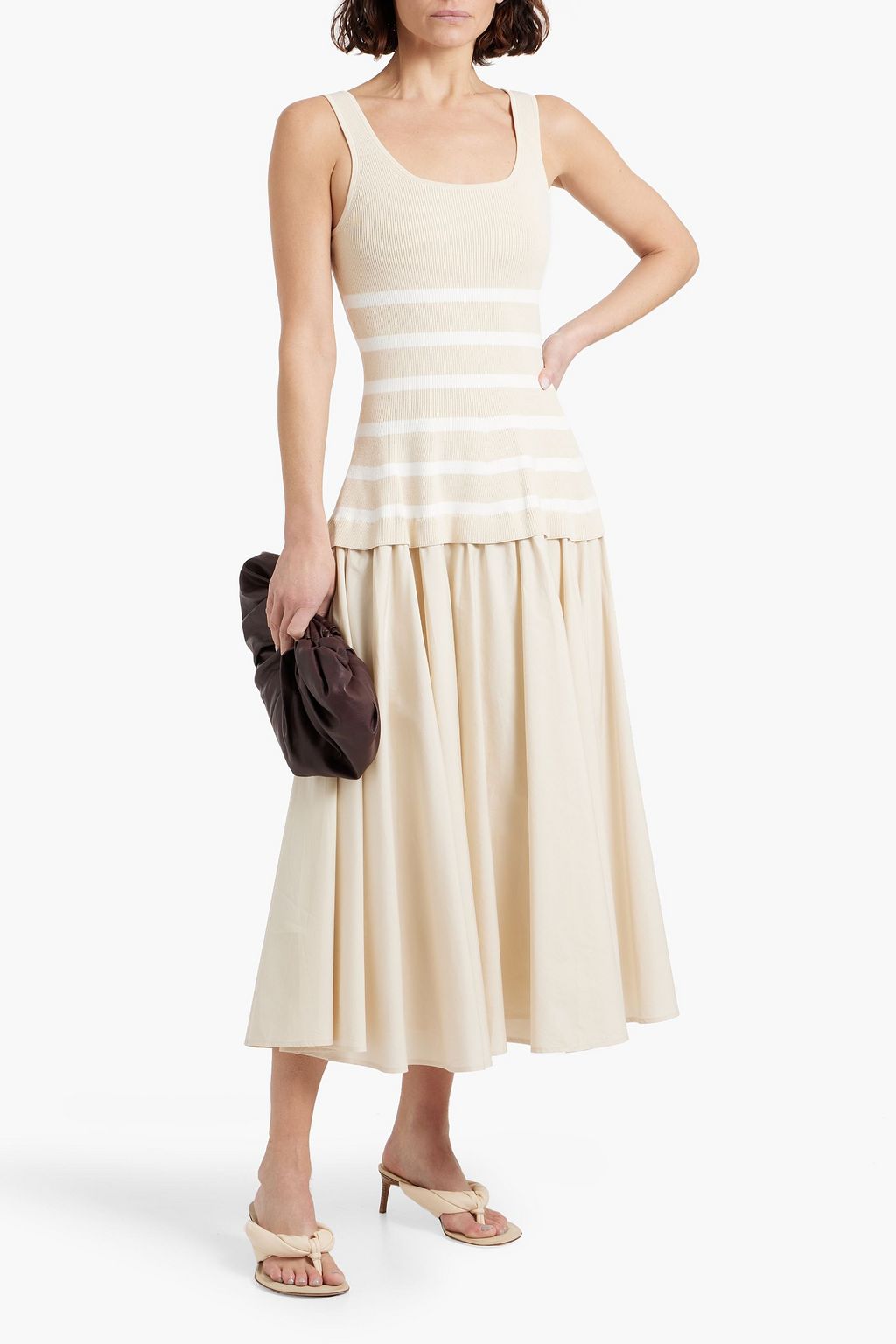 SIMKHAI Silas striped ribbed-knit and cotton-poplin midi dress