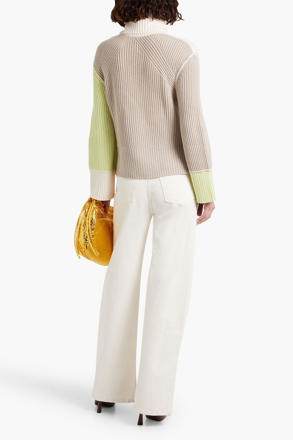 Simkhai Flores Rollkragenpullover Aus Einer Woll-kaschmirmischung In Colour-block-optik In Elfenbein