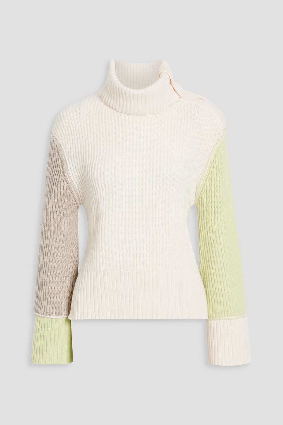 Simkhai Flores Rollkragenpullover Aus Einer Woll-kaschmirmischung In Colour-block-optik In Elfenbein