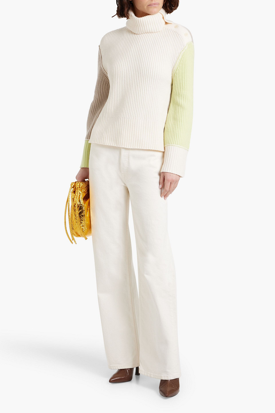 Simkhai Flores Rollkragenpullover Aus Einer Woll-kaschmirmischung In Colour-block-optik In Elfenbein