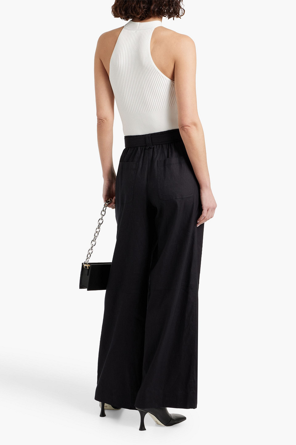 Shop Simkhai Amaya Belted Linen-blend Wide-leg Pants In Black