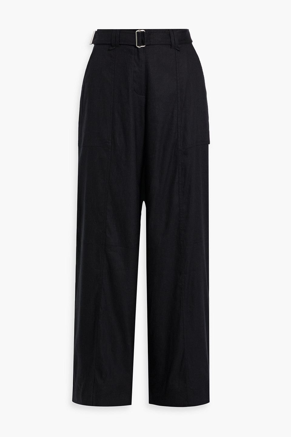 Shop Simkhai Amaya Belted Linen-blend Wide-leg Pants In Black