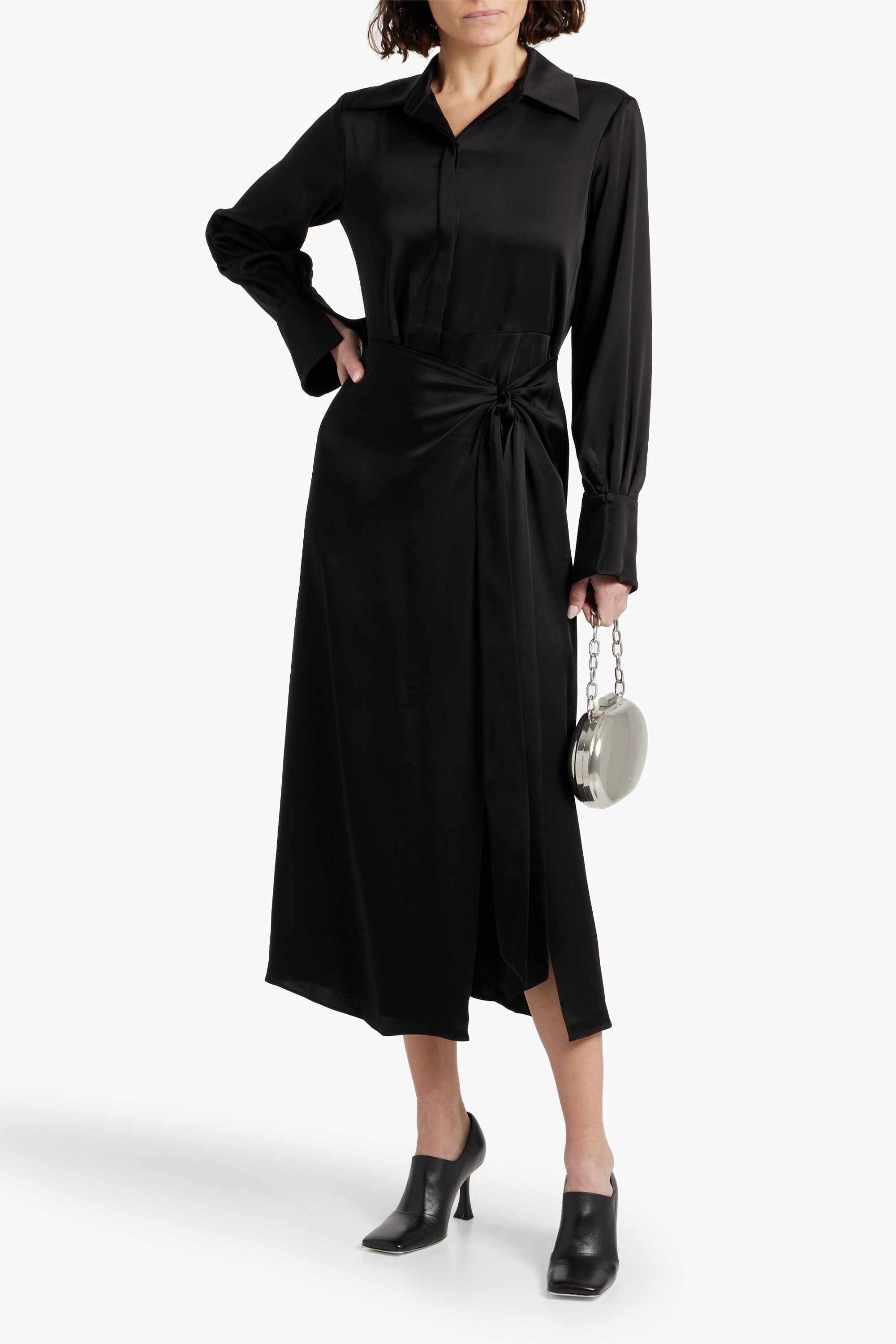 SIMKHAI Samba wrap-effect satin-crepe midi shirt dress