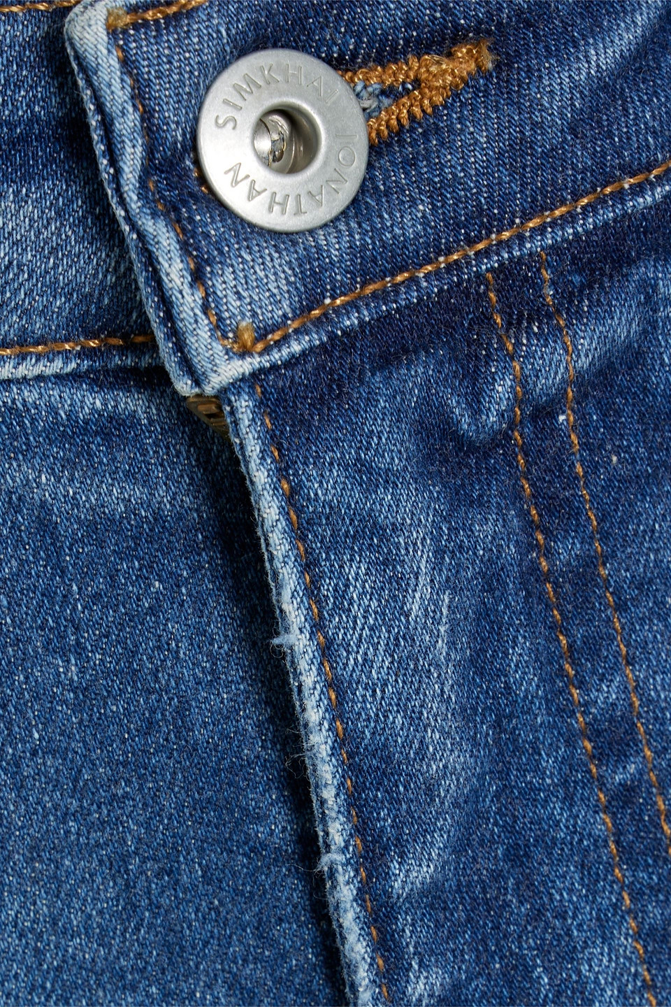 Shop Simkhai River Distressed High-rise Straight-leg Jeans In Mid Denim