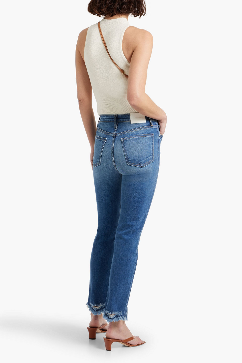 Shop Simkhai River Distressed High-rise Straight-leg Jeans In Mid Denim