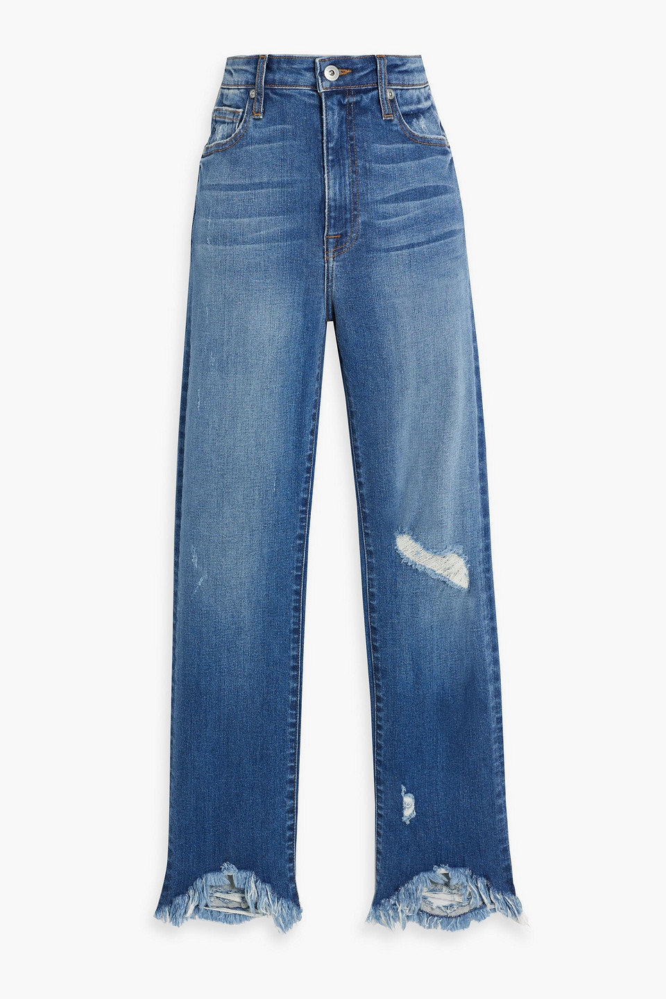 Simkhai River Distressed High-rise Straight-leg Jeans In Mid Denim