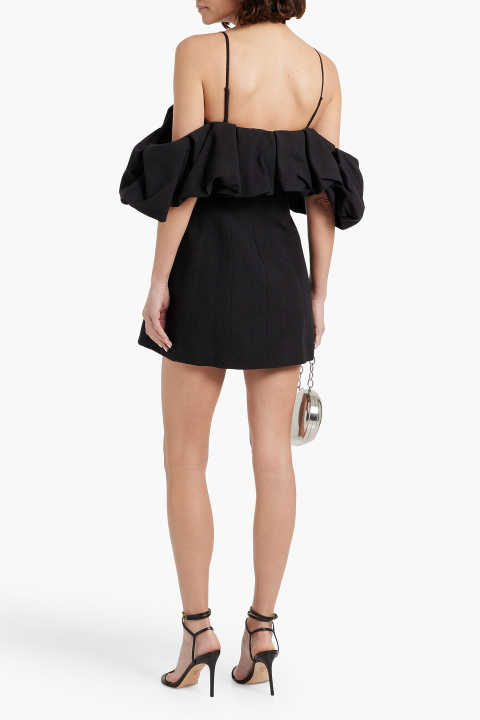 SIMKHAI PUFF COLD-SHOULDER RUFFLED COTTON AND LINEN-BLEND MINI DRESS
