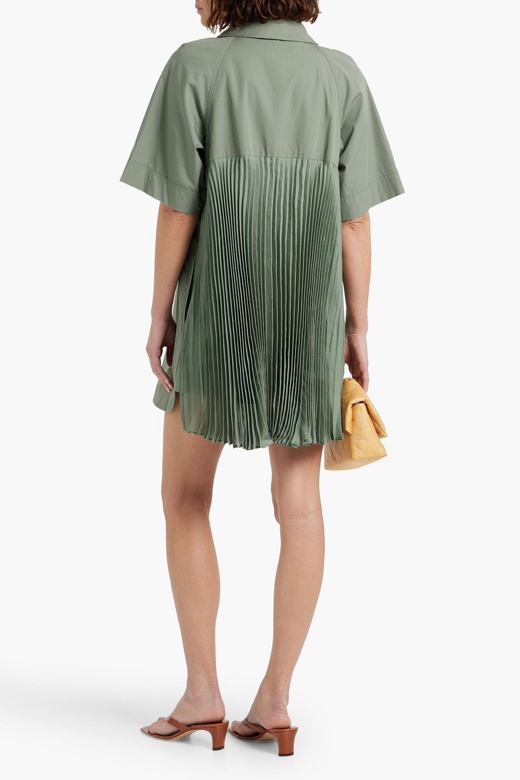 SIMKHAI Blanche pleated georgette and cotton-poplin mini shirt dress