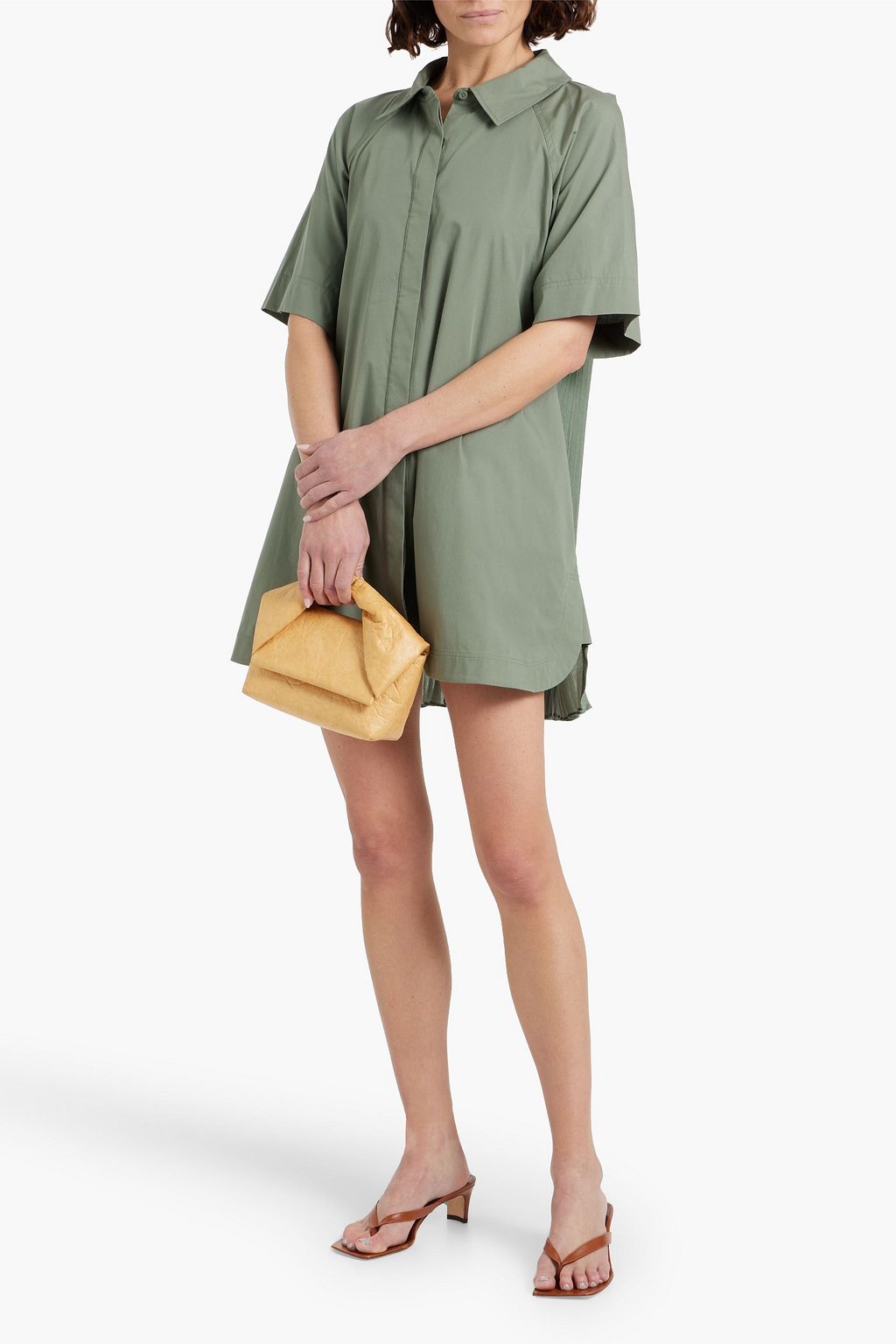 SIMKHAI Blanche pleated georgette and cotton-poplin mini shirt dress
