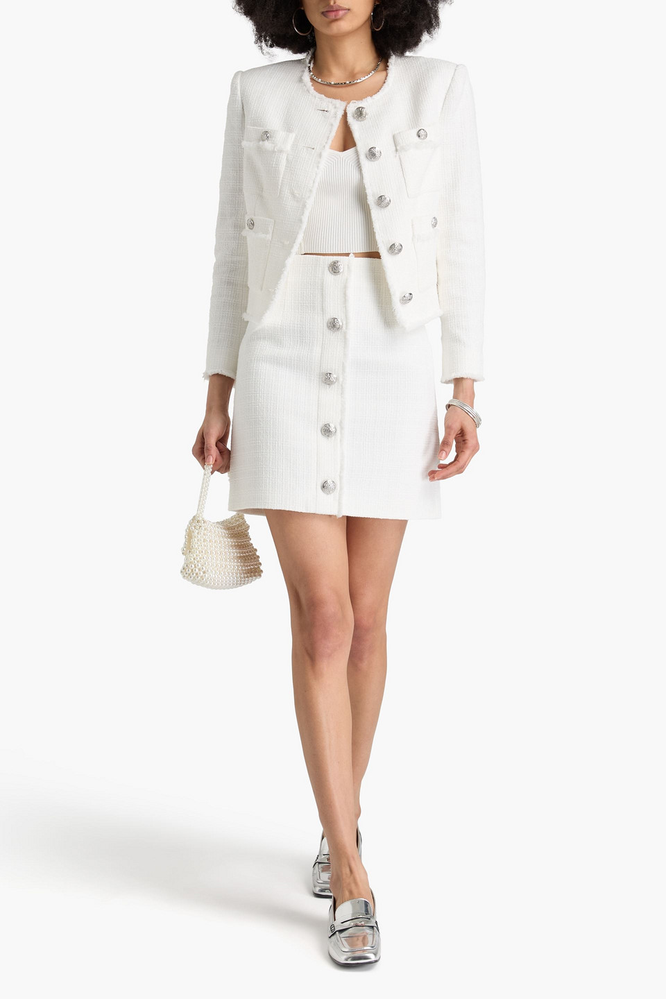 Veronica Beard Melia Minirock Aus Tweed Aus Einer Baumwollmischung In Weiss