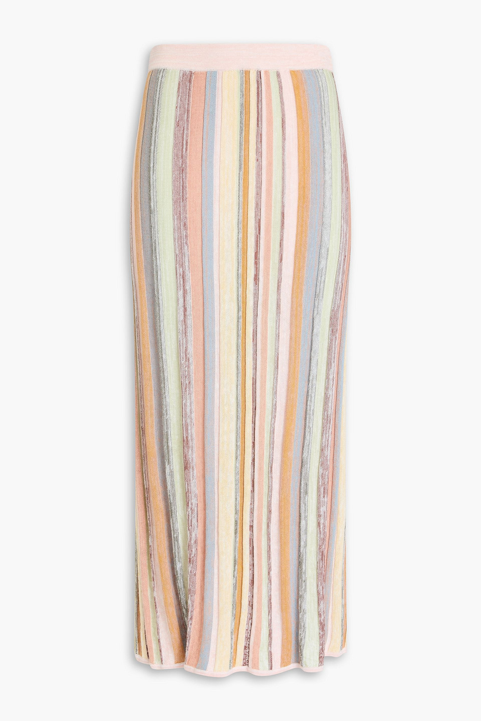 ZIMMERMANN STRIPED RIBBED-KNIT MIDI SKIRT