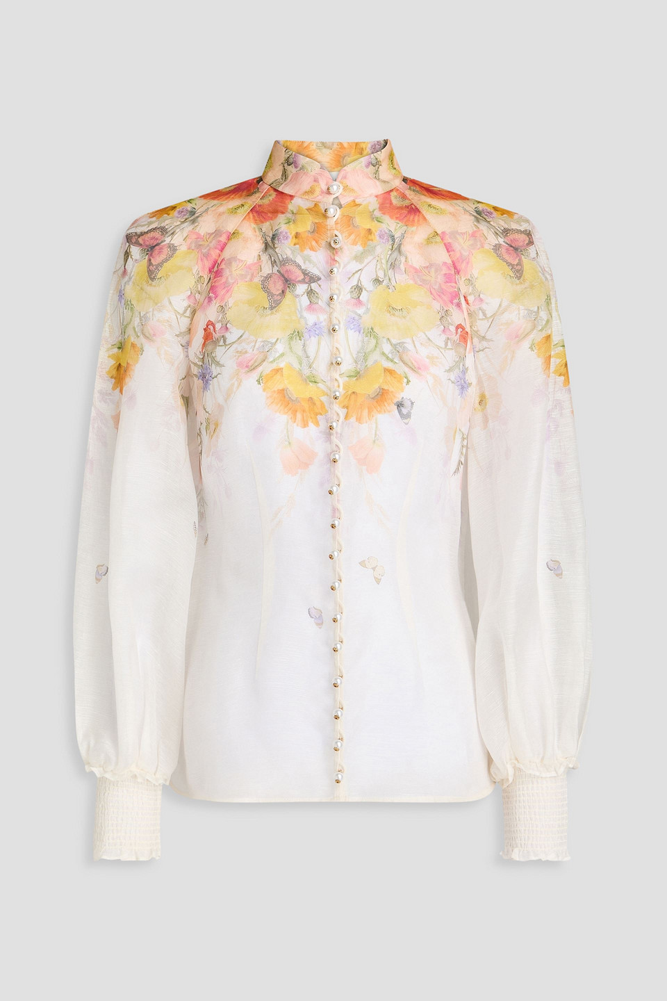 ZIMMERMANN FLORAL-PRINT LINEN AND SILK-BLEND BLOUSE
