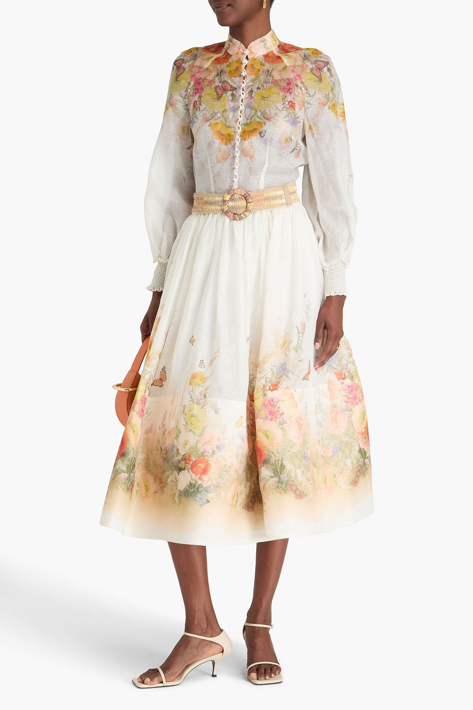 ZIMMERMANN FLORAL-PRINT LINEN AND SILK-BLEND BLOUSE