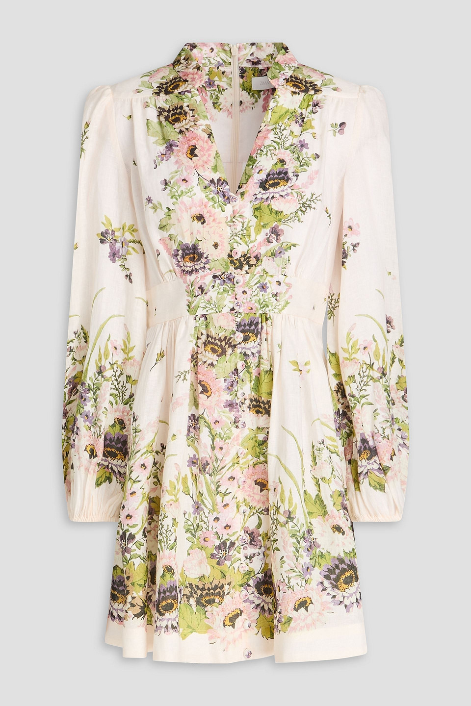 Zimmermann Floral-print Linen Mini Dress In Cream