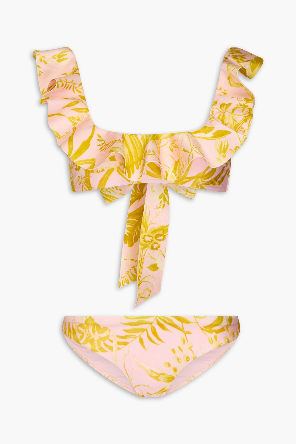 Zimmermann Ruffled Floral-print Bikini In Baby-pink