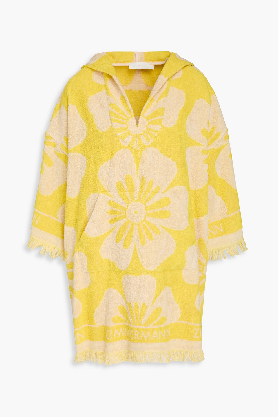 ZIMMERMANN FRAYED COTTON-TERRY JACQUARD HOODED COVERUP