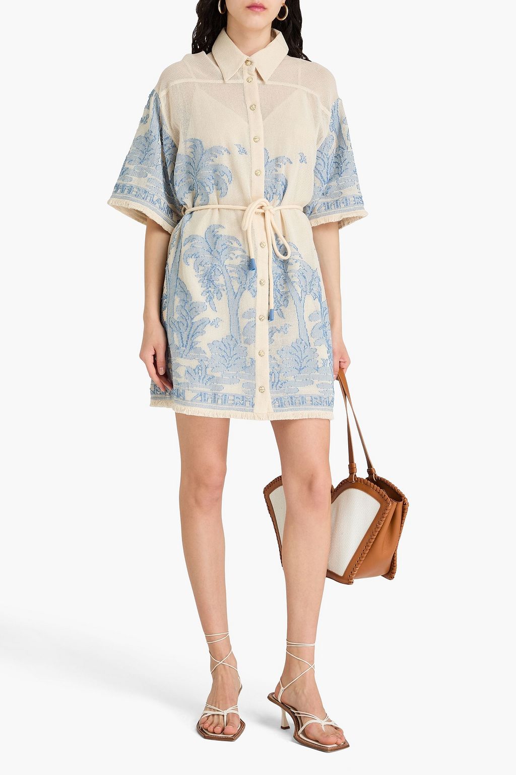 ZIMMERMANN Frayed cotton-jacquard mini shirt dress