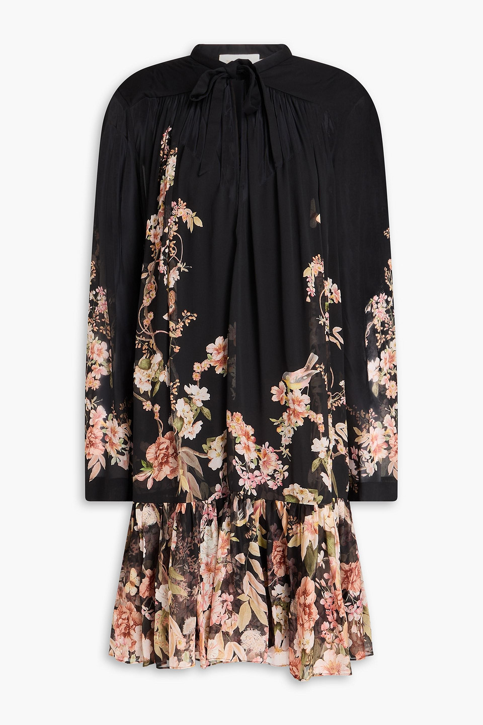 Zimmermann Natura Lantern Mini Dress In Coral Garden Black