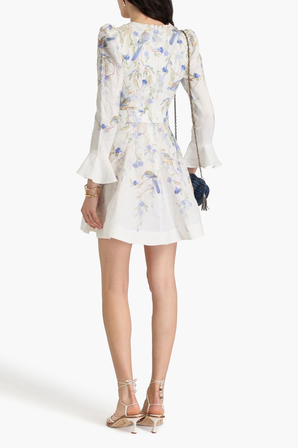 ZIMMERMANN Minikleid aus Leinen mit floralem Print und Gürtel