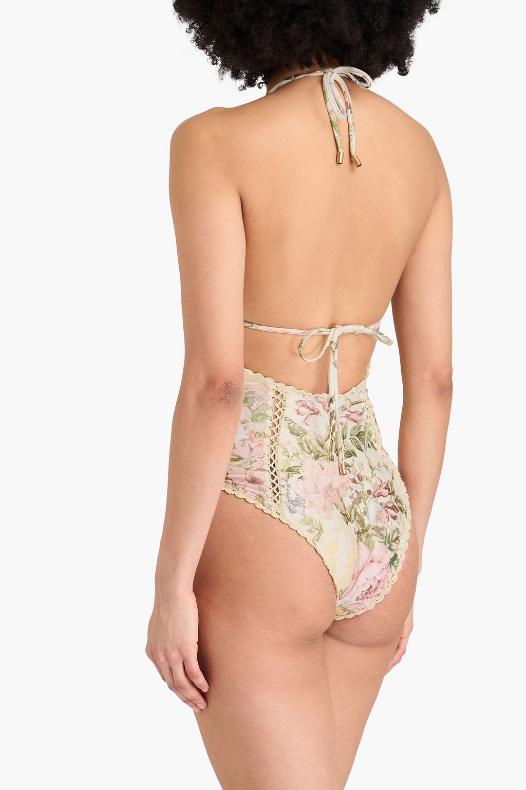ZIMMERMANN Cutout floral-print halterneck swimsuit