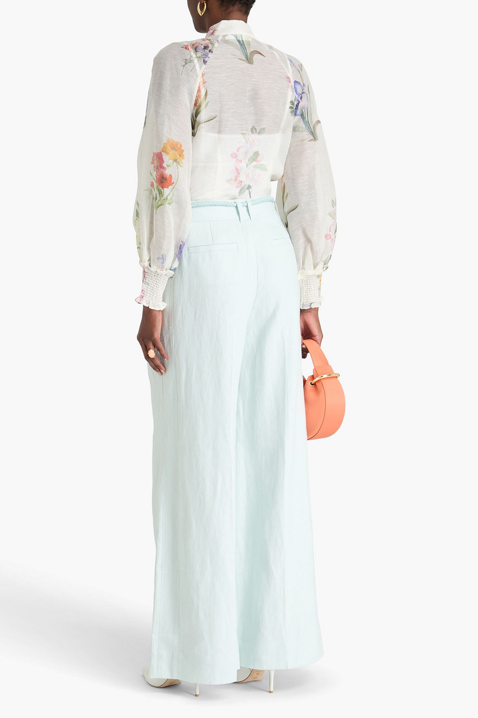 ZIMMERMANN FLORAL-PRINT LINEN AND SILK-BLEND GAUZE BLOUSE