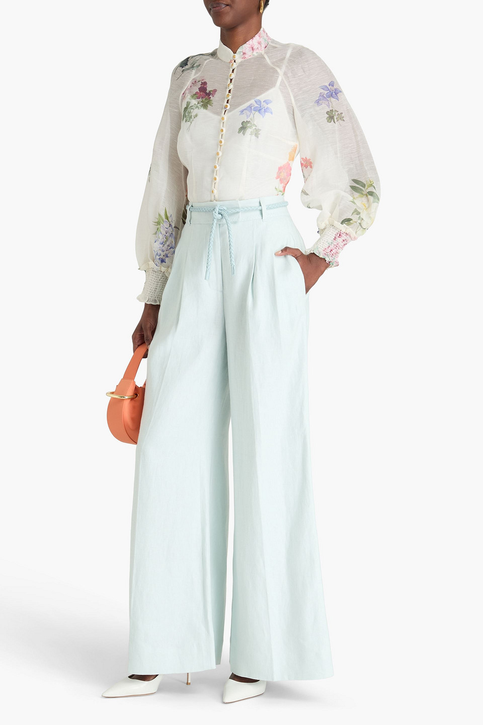 ZIMMERMANN FLORAL-PRINT LINEN AND SILK-BLEND GAUZE BLOUSE