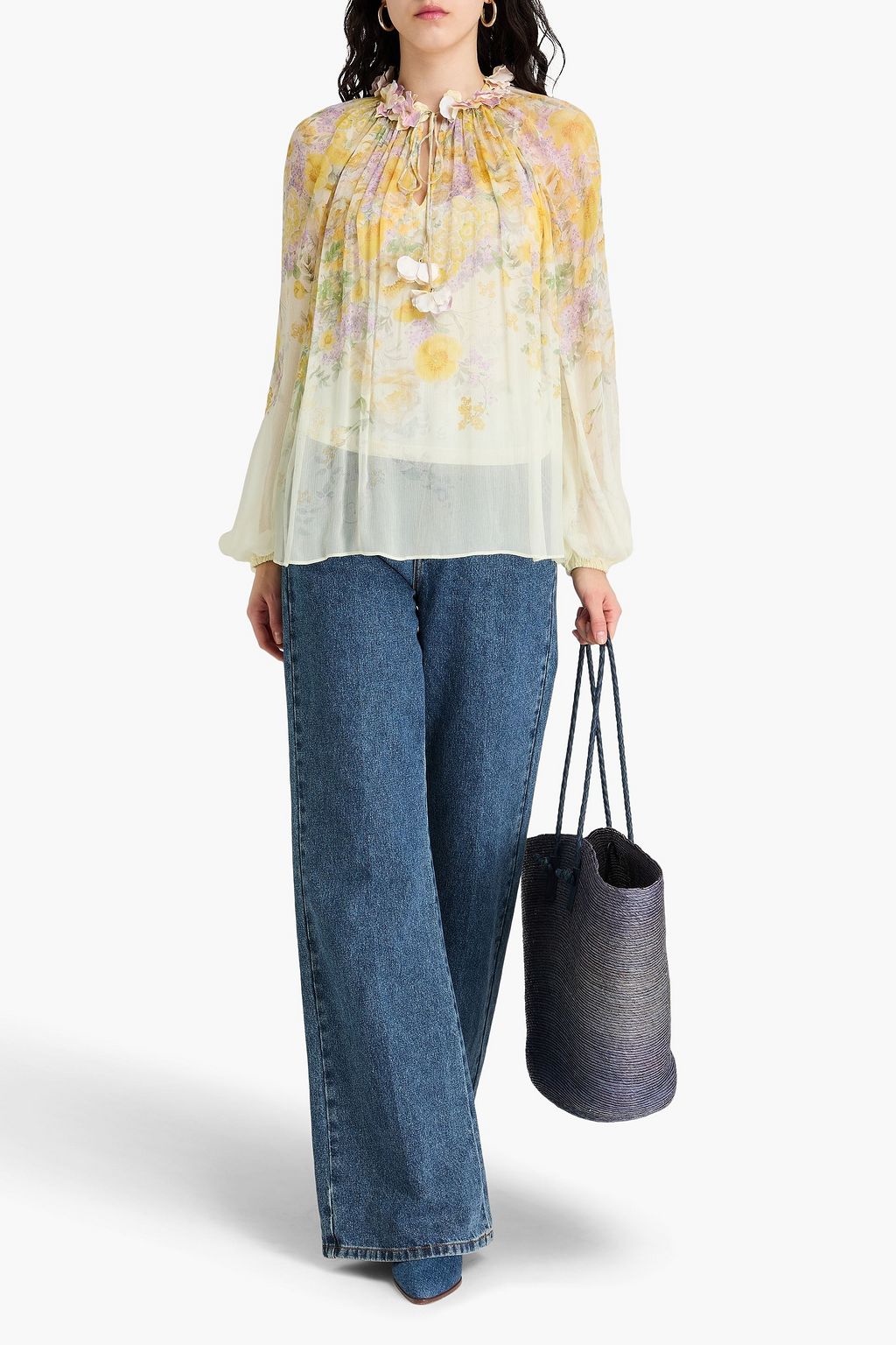 ZIMMERMANN Geraffte Bluse aus Krepon mit floralem Print