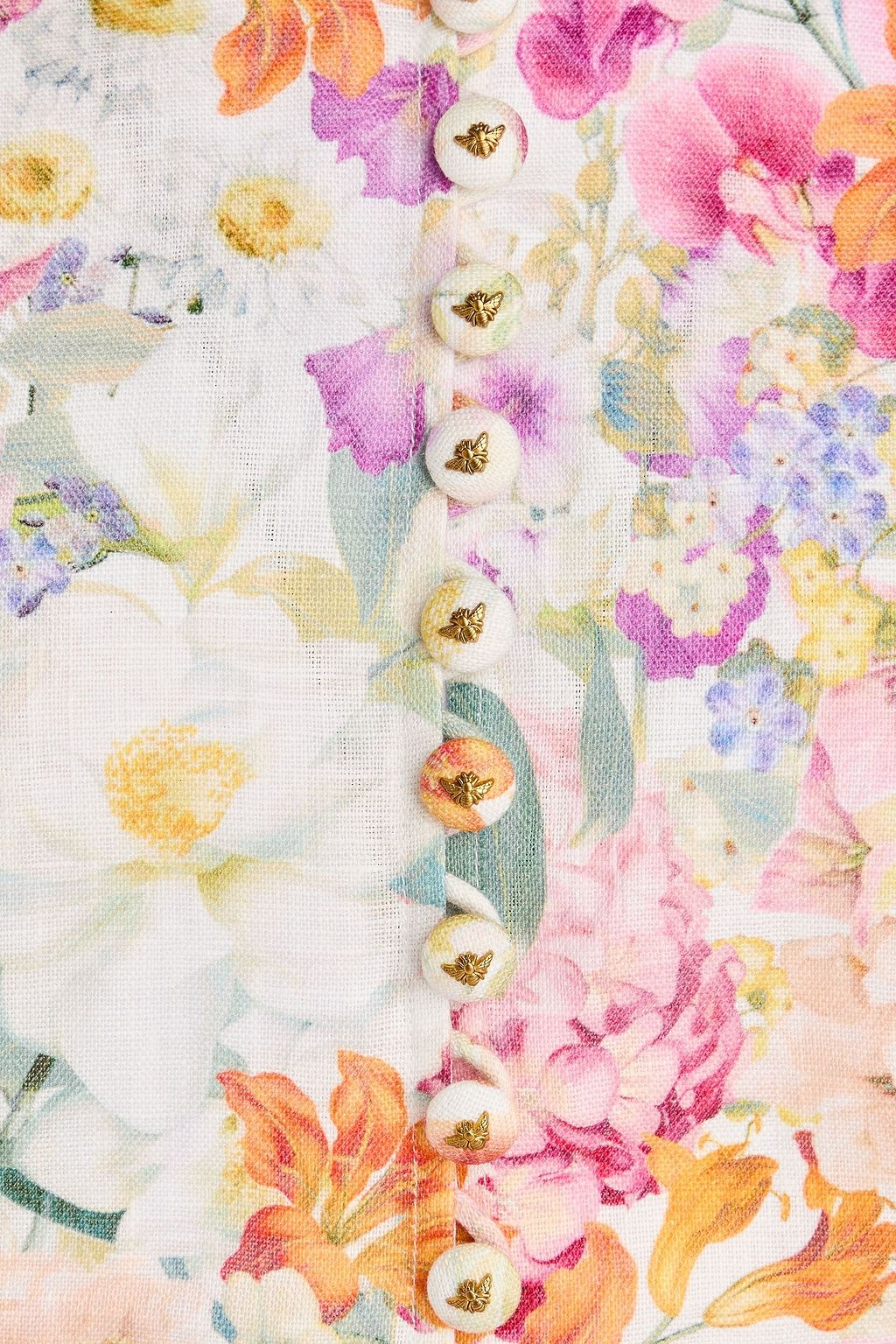 ZIMMERMANN Minikleid aus Leinen mit floralem Print und Gürtel