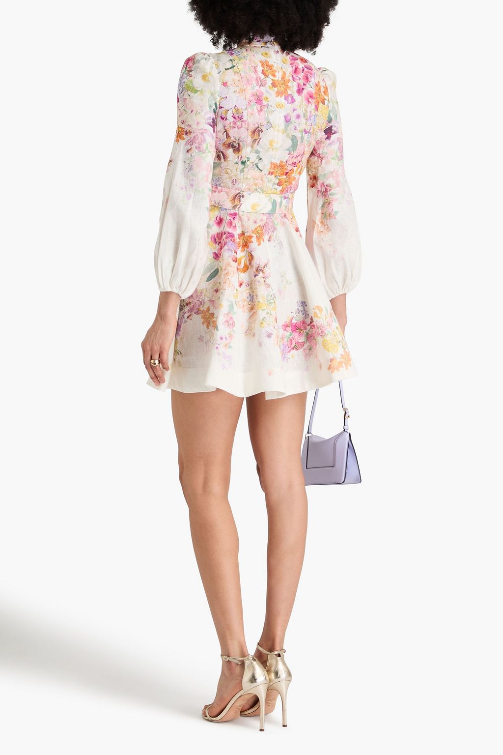 ZIMMERMANN Minikleid aus Leinen mit floralem Print und Gürtel