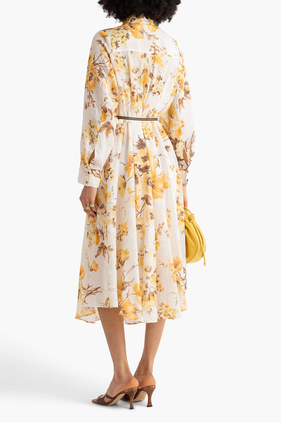Zimmermann Ramie Shirt Dress Flower Print In Pastellorange