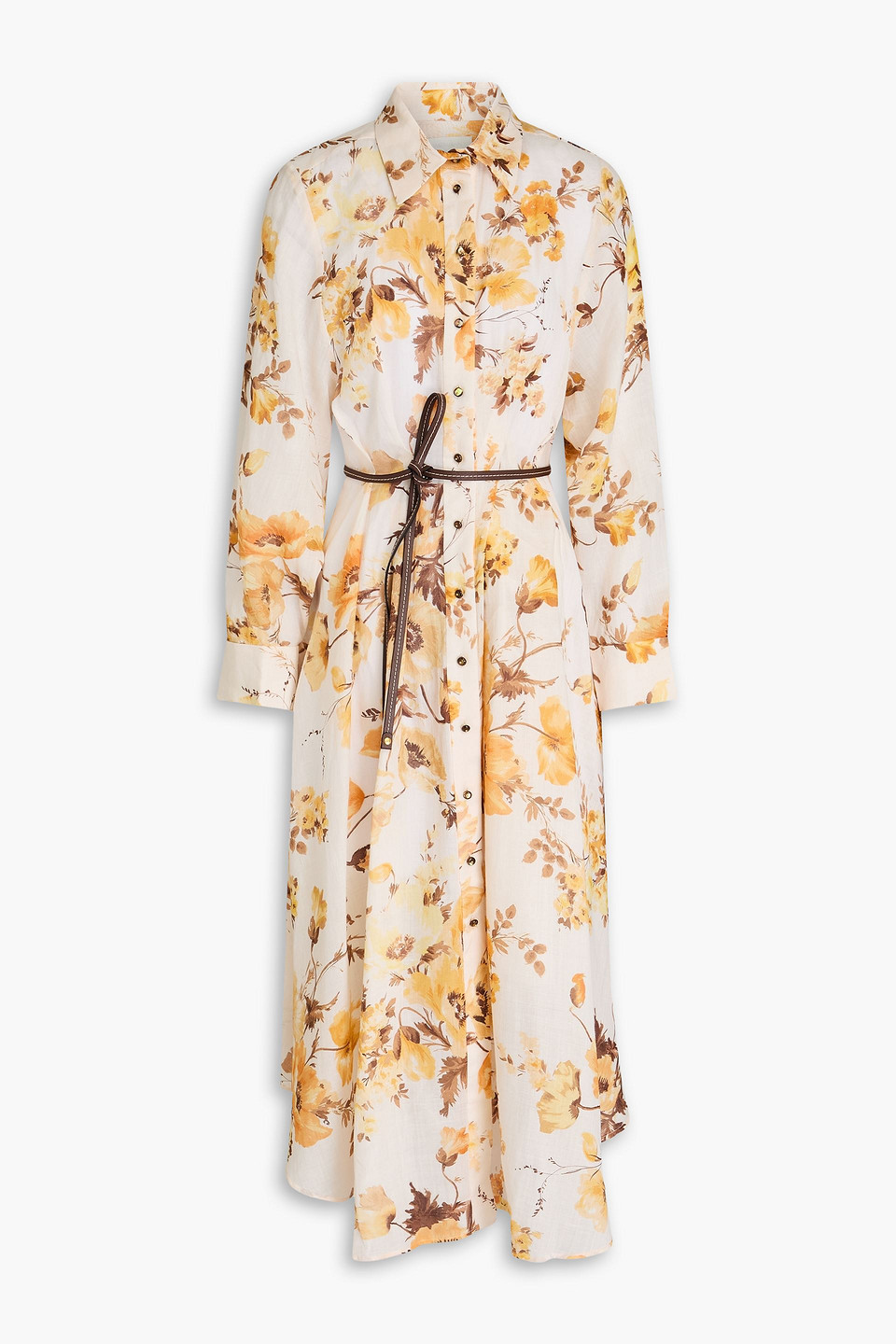 Zimmermann Ramie Shirt Dress Flower Print In Pastellorange