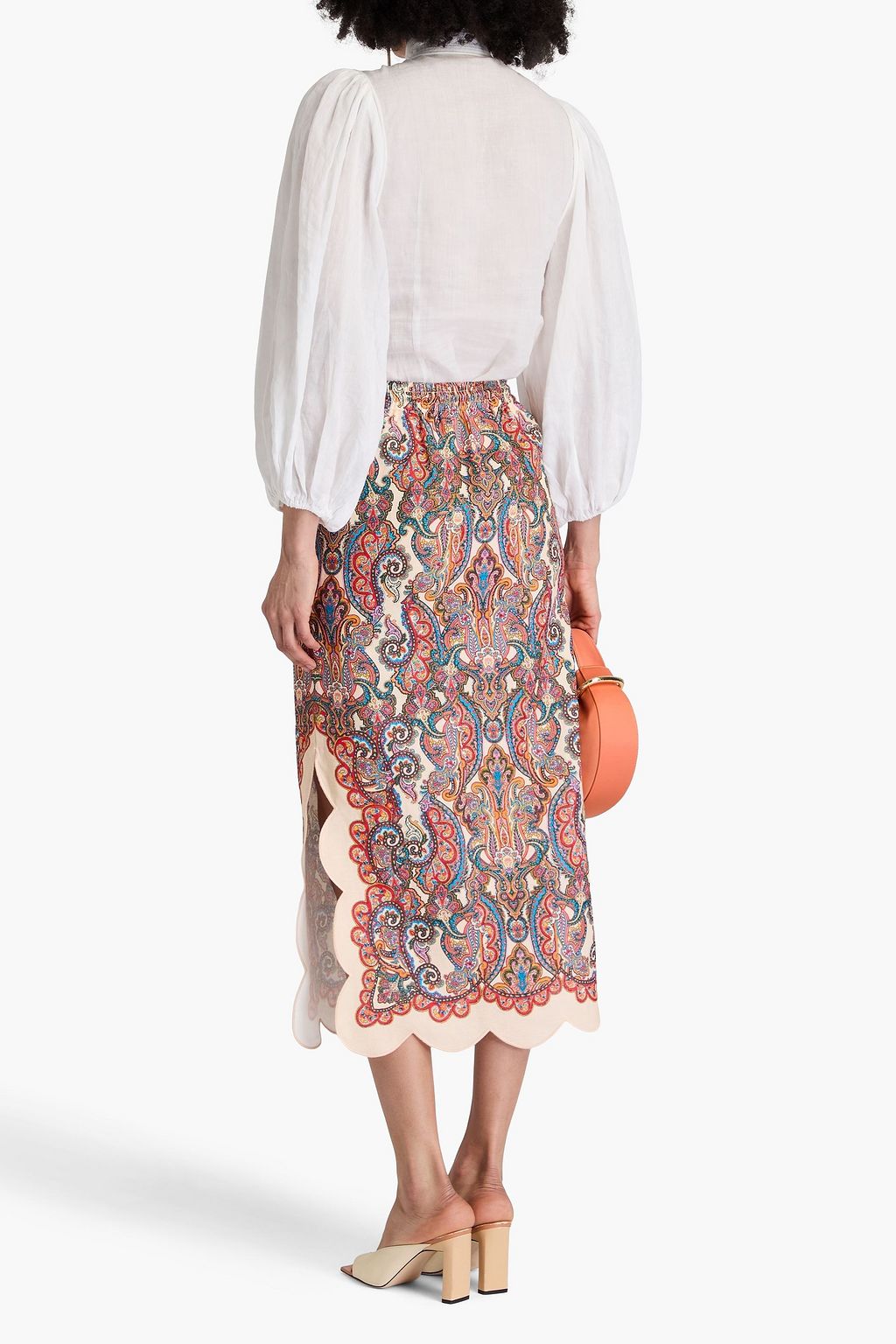ZIMMERMANN Scalloped paisley-print linen midi skirt