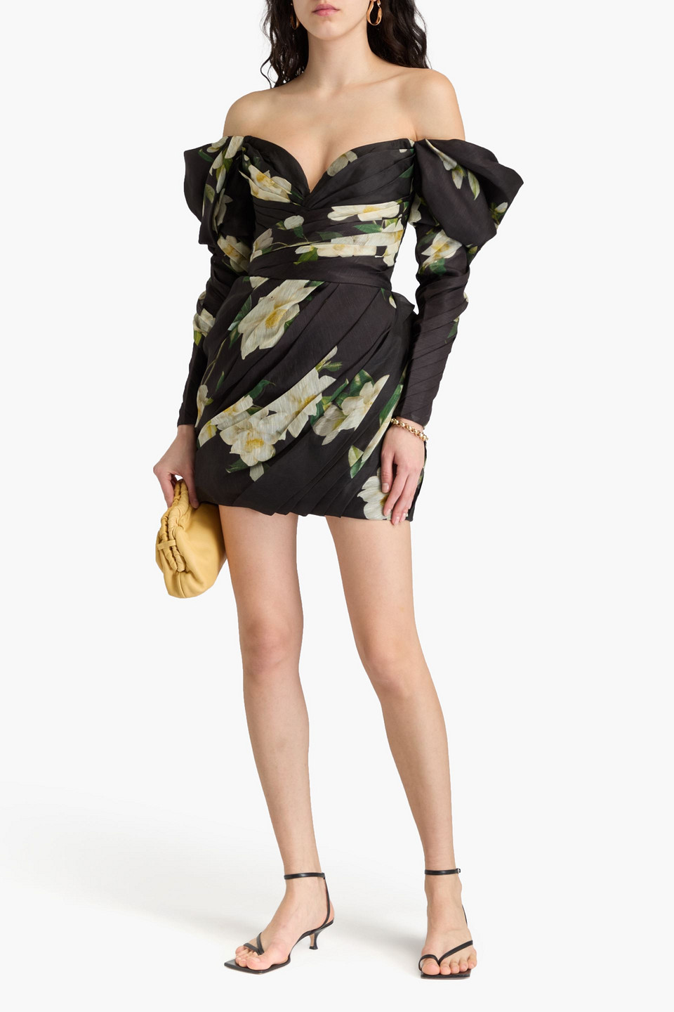 Zimmermann Off-the-shoulder Floral-print Linen And Silk-blend Mini Dress In Black