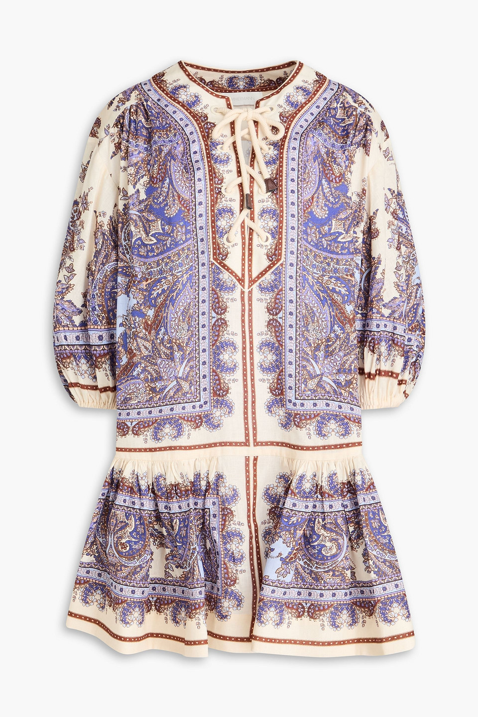 zimmermann - paisley-print linen mini dress - purple - 0