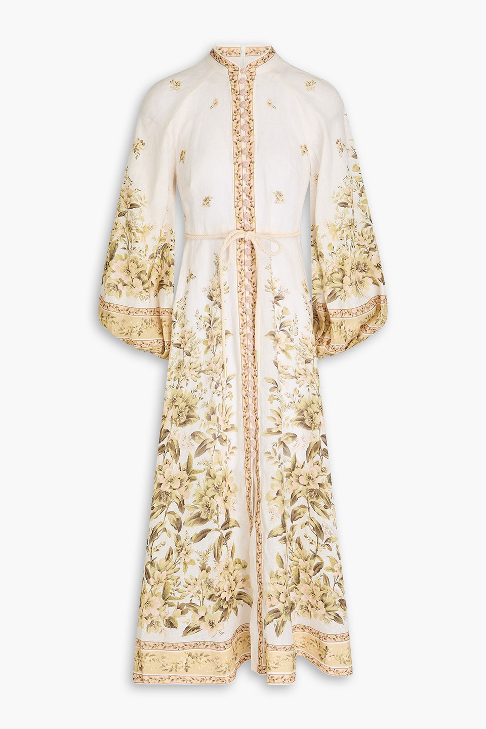 Zimmermann Floral-print Linen Midi Dress In Ecru