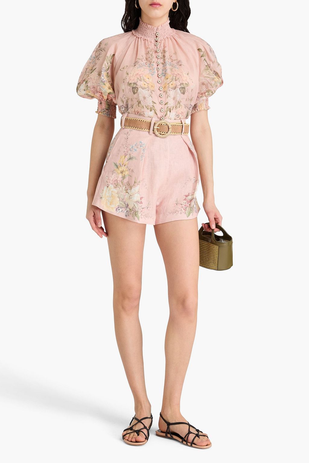 ZIMMERMANN شورت من الكتّان بطبعة الأزهار بحزام