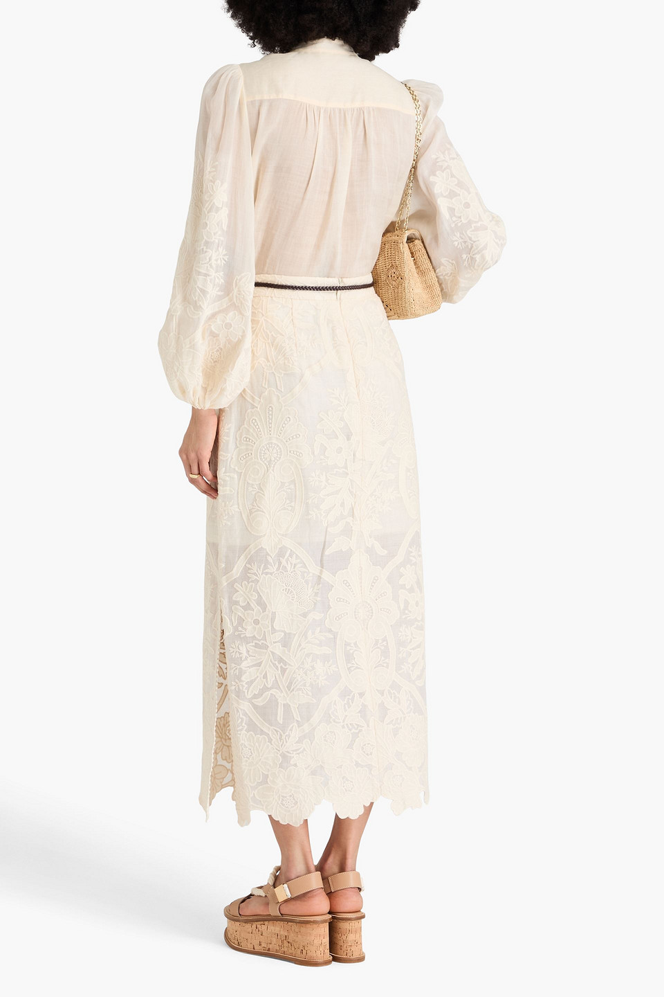 Zimmermann Ottie Embroidered Linen Midi Skirt In White