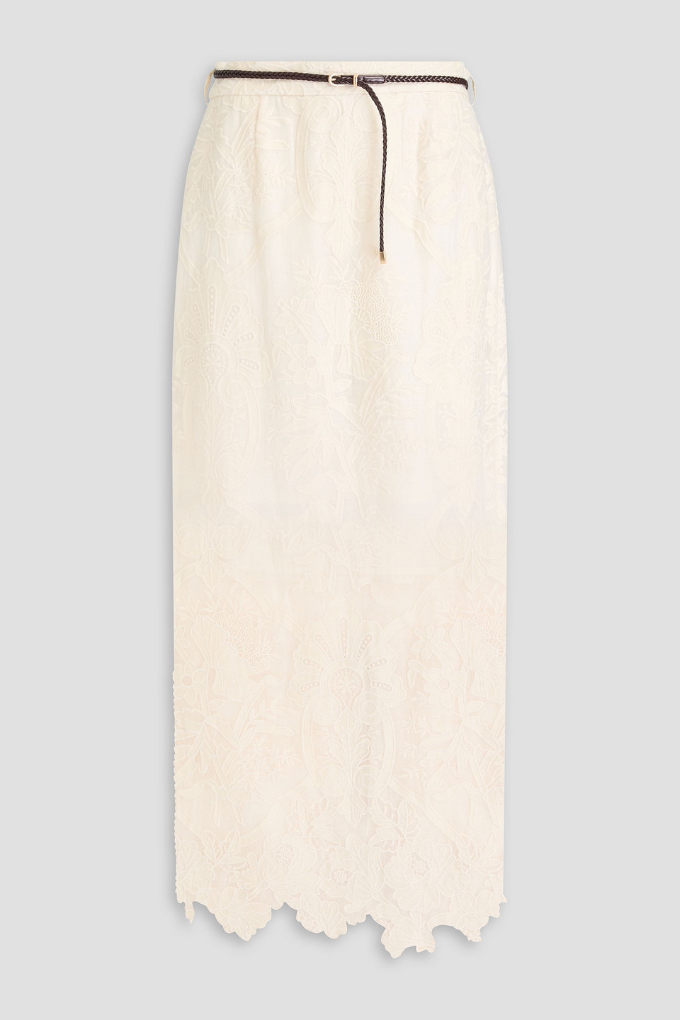 Zimmermann Ottie Embroidered Linen Midi Skirt In White